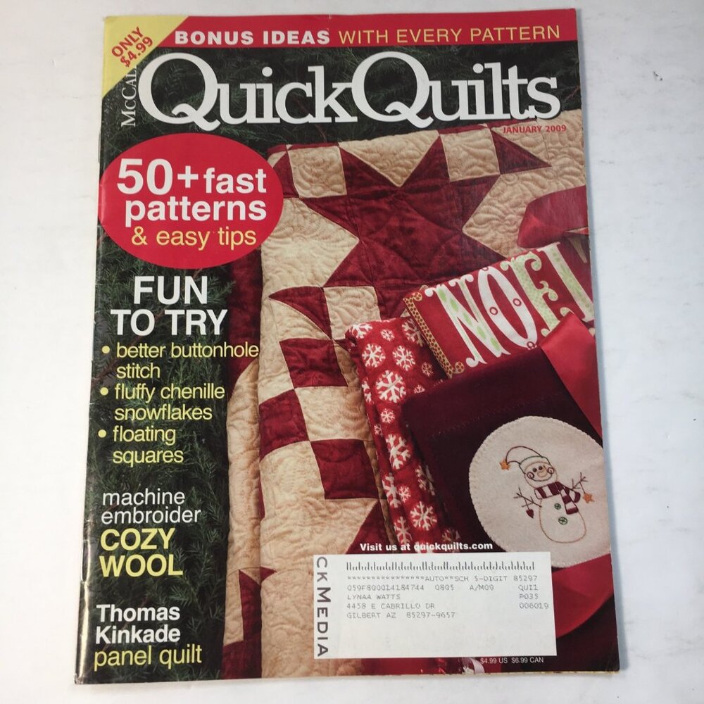 McCalls Quick Quilts Magazine January 2009 Edition 50+ Fast Patterns Easy Tips
